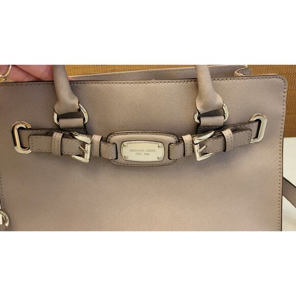 Michael Kors Hamilton Gray Leather Satchel Handbag Purse Silver Hardware - Picture 8 of 16